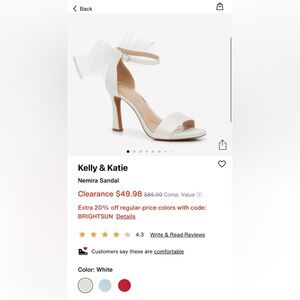 Kelly & Katie Nemira Sandal White Satin High Heel with Mesh Bow